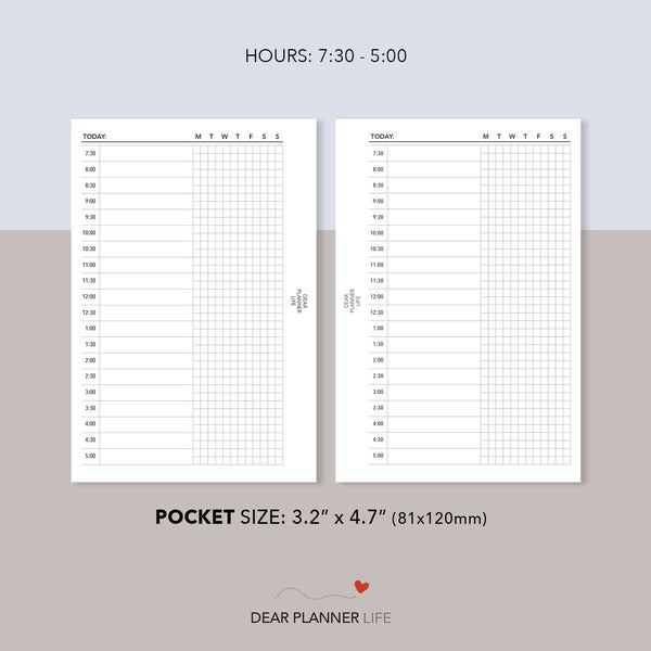 Tiny Grid Daily - With & Without Hours (Pocket Size) Printable PDF : K-11