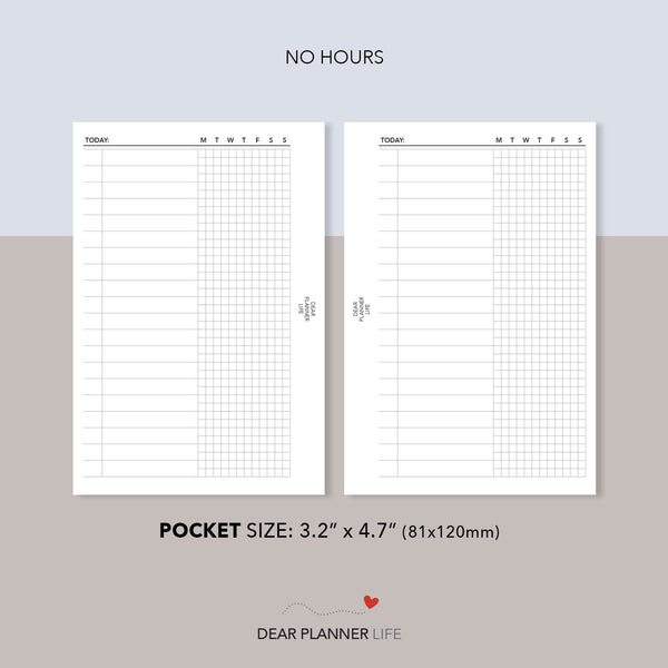 Tiny Grid Daily - With & Without Hours (Pocket Size) Printable PDF : K-11