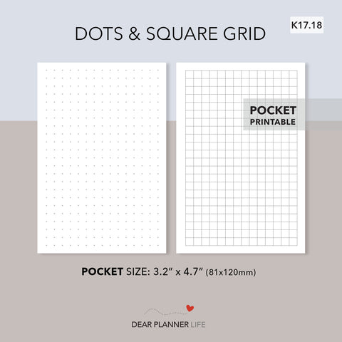 Dot Grid & Square Grid (Pocket Size) Printable PDF : K17-18