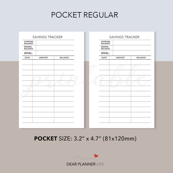 Savings Tracker (Pocket Size) Printable PDF : K19