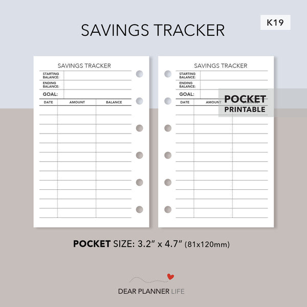 Savings Tracker (Pocket Size) Printable PDF : K19