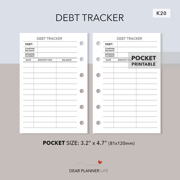 Debt Tracker (Pocket Size) Printable PDF : K20