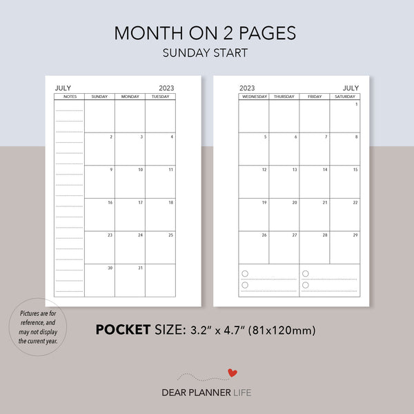 2024 Month on 2 Pages (Pocket Size) SUNDAY Start, Printable PDF : K-22