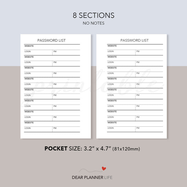 Password List (Pocket Size) Printable PDF : K-28