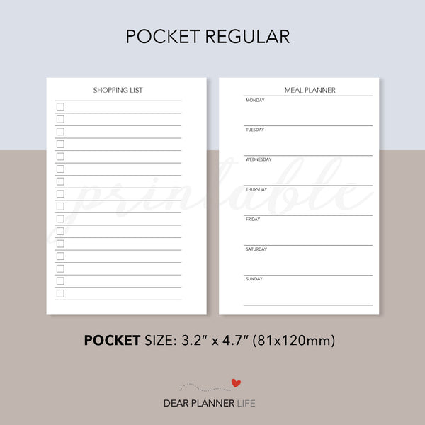 Meal Planner A (Pocket Size) Printable PDF : K32-A