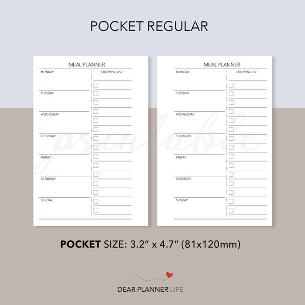 Meal Planner B (Pocket Size) Printable PDF : K32-B