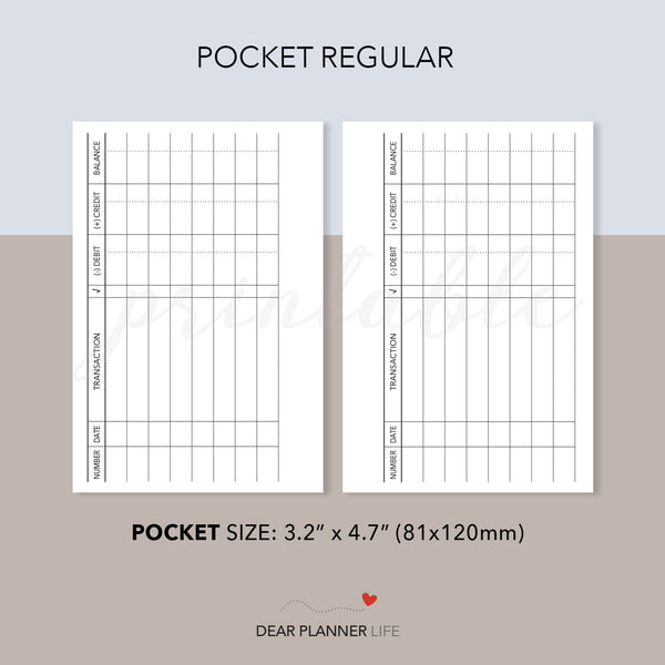Check Register Printable (Pocket Size) Printable PDF : K35