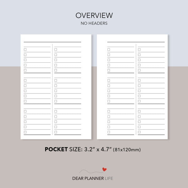 Year Overview (Pocket Size) Printable PDF : K-38