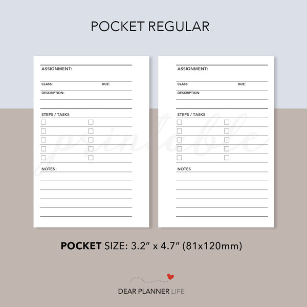 Assignment Plans (Pocket Size) Printable PDF : K44