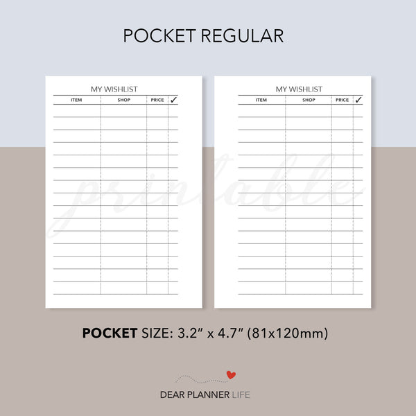 Wishlist Tracker (Pocket Size) Printable PDF : K46