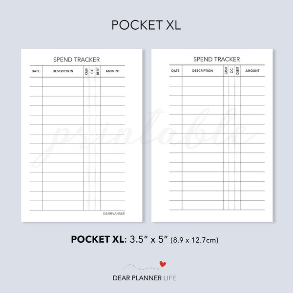 Spend Tracker (Pocket Plus) Printable PDF : KP-48