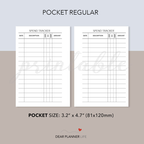 Spend Tracker (Pocket Size) Printable PDF : K48