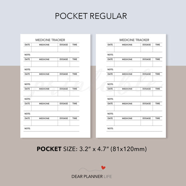 Medicine Tracker (Pocket Size) Printable PDF : K-50