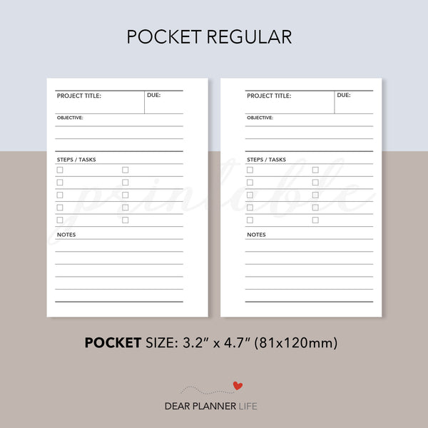 Project Tracker (Pocket Size) Printable PDF : K-54