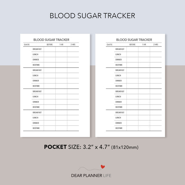 Blood Sugar Tracker (Pocket Size) Printable PDF : K-55