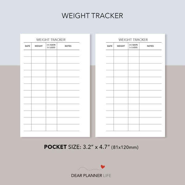 Weight Tracker (Pocket Size) Printable PDF : K-56