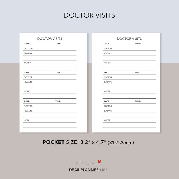 Doctor Visits Tracker (Pocket Size) Printable PDF : K-57