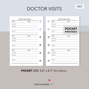 Doctor Visits Tracker (Pocket Size) Printable PDF : K-57