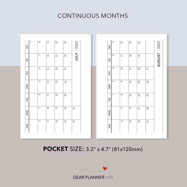 2024 Horizontal Month on 1 Page (Pocket Size) SUNDAY Start, Printable PDF : K-58 C