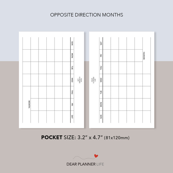 Undated Horizontal Month on 1 Page (Pocket Size) Printable PDF : K-62