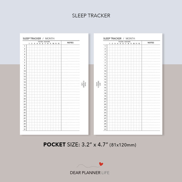 Sleep Tracker (Pocket Size) Printable PDF : K-71