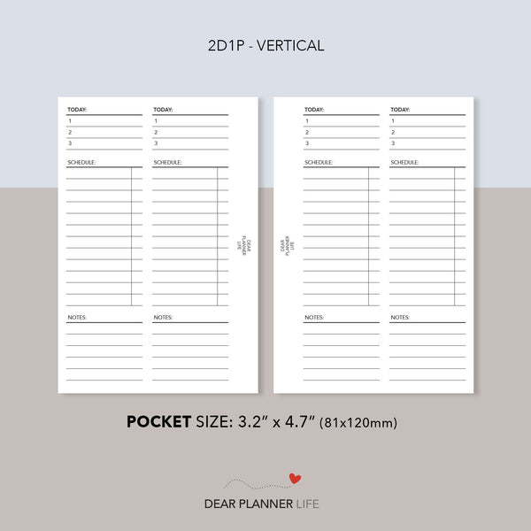 2 Days on 1 Page - Vertical Layout (Pocket Size) Printable PDF : K-74