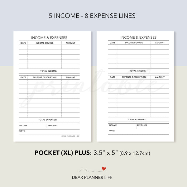 Income & Expenses Tracker (Pocket Plus) Printable PDF : KP-16