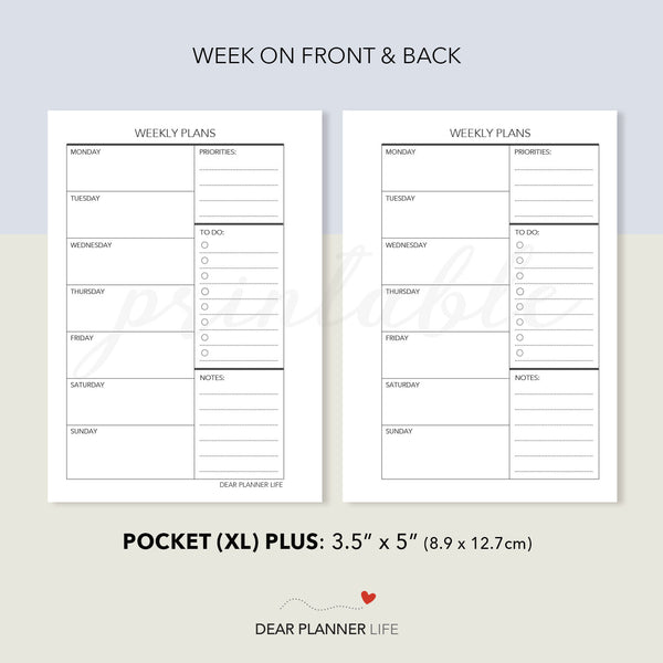 Undated Week on 1 Page (Pocket Plus) Printable PDF : KP-07