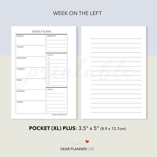 Undated Week on 1 Page (Pocket Plus) Printable PDF : KP-07