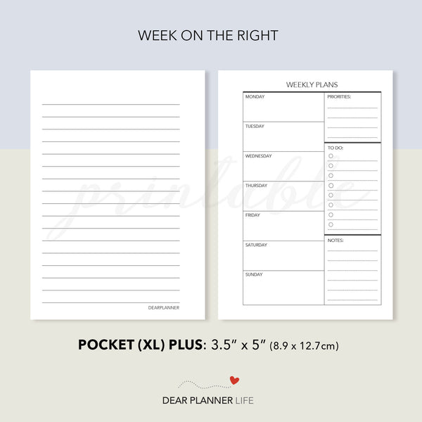 Undated Week on 1 Page (Pocket Plus) Printable PDF : KP-07