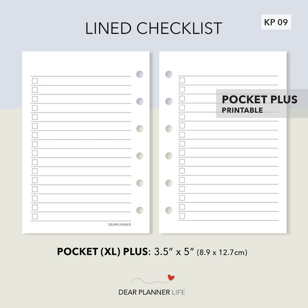 Lined Checklist (Pocket Plus) Printable PDF : KP-09