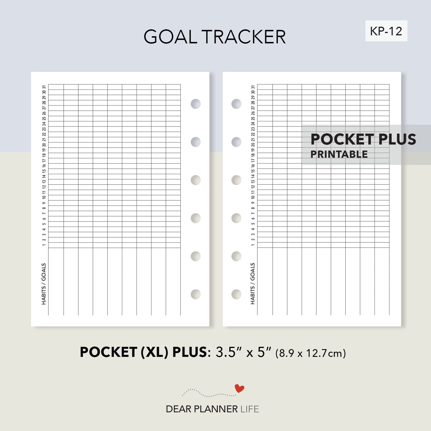 Month Goals Tracker (Pocket Plus) Printable PDF : KP-12