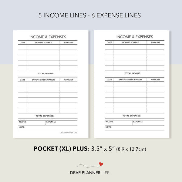 Income & Expenses Tracker (Pocket Plus) Printable PDF : KP-16