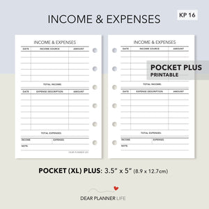 Income & Expenses Tracker (Pocket Plus) Printable PDF : KP-16