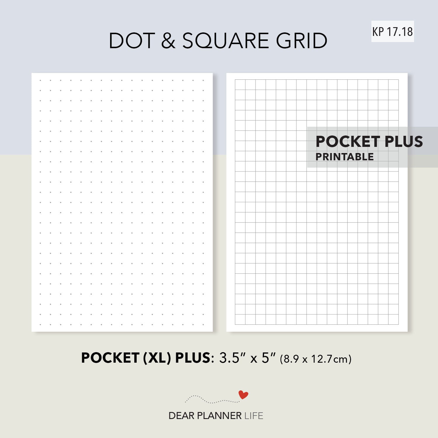 Square Grid & Dot Grid Template (Pocket Plus) Printable PDF : KP-17.18