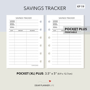 Savings Tracker (Pocket Plus) Printable PDF : KP-19