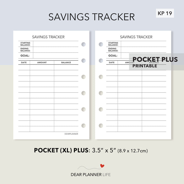 Savings Tracker (Pocket Plus) Printable PDF : KP-19