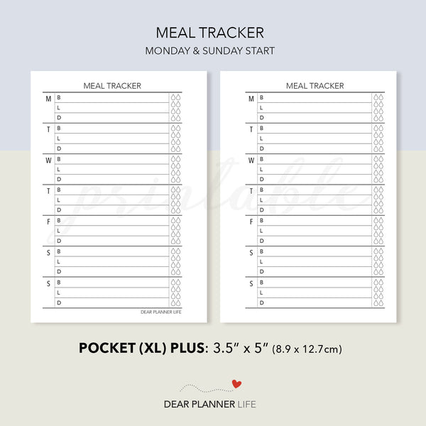 Meal Tracker (Pocket Plus) Printable PDF : KP-23