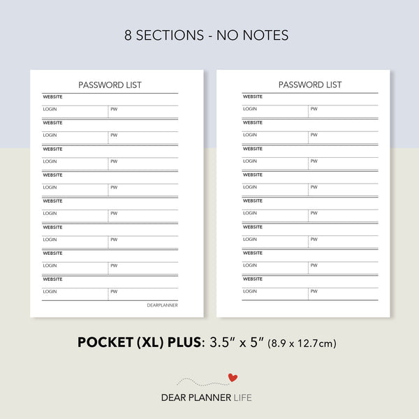 Password List (Pocket Plus) Printable PDF : KP-28