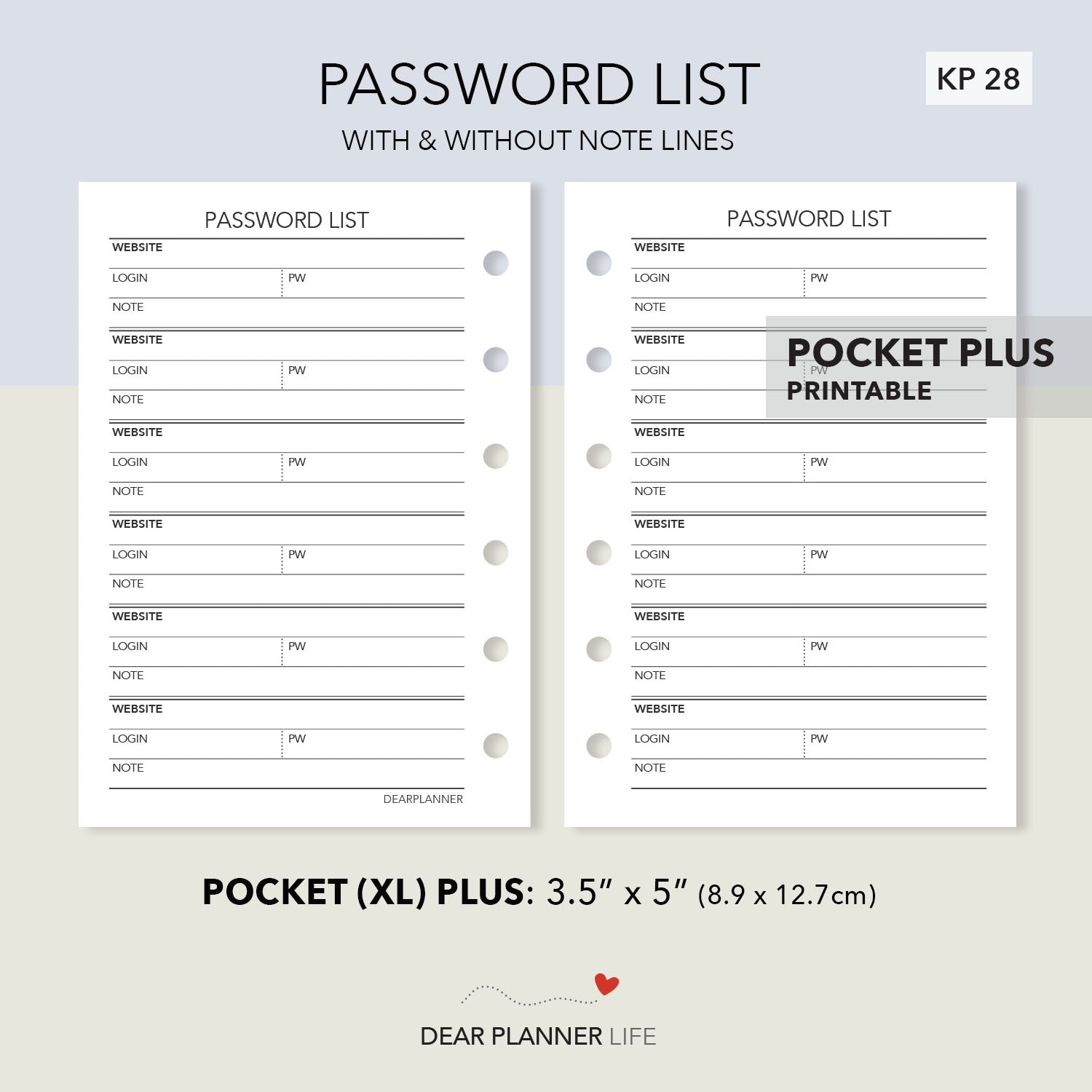 Password List (Pocket Plus) Printable PDF : KP-28