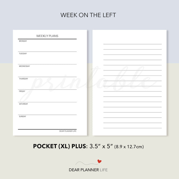 Undated Week on 1 Page, Basic Style (Pocket Plus) Printable PDF : KP-31