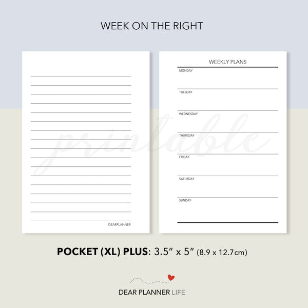 Undated Week on 1 Page, Basic Style (Pocket Plus) Printable PDF : KP-31