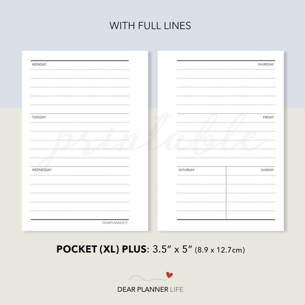 Week on 2 Pages with Small Weekend (Pocket Plus) Printable PDF : KP-33