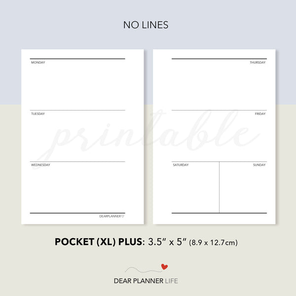 Week on 2 Pages with Small Weekend (Pocket Plus) Printable PDF : KP-33