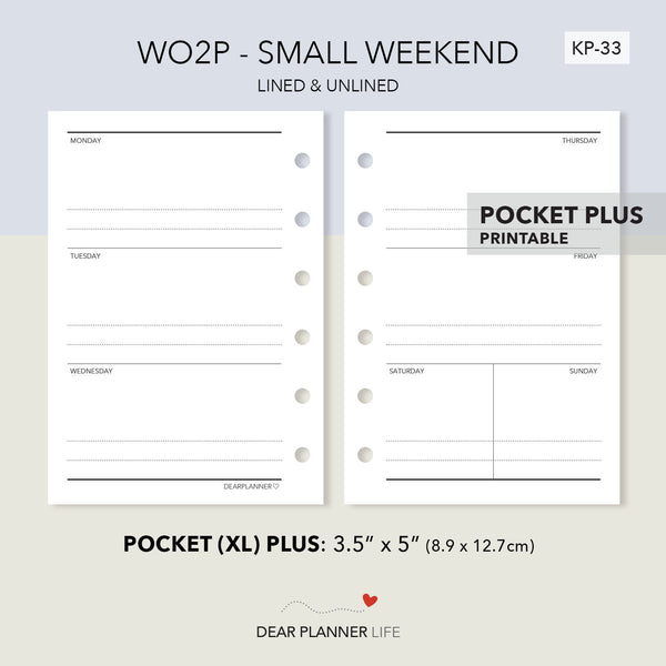 Week on 2 Pages with Small Weekend (Pocket Plus) Printable PDF : KP-33