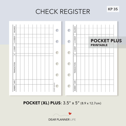 Check Register Pages (Pocket Plus) Printable PDF : KP-35