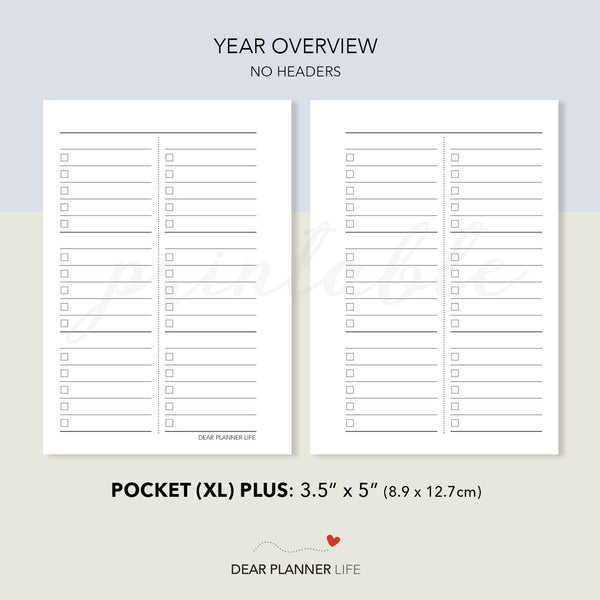 Year Overview (Pocket Plus) Printable PDF : KP-38