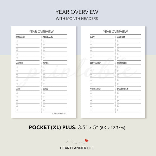 Year Overview (Pocket Plus) Printable PDF : KP-38