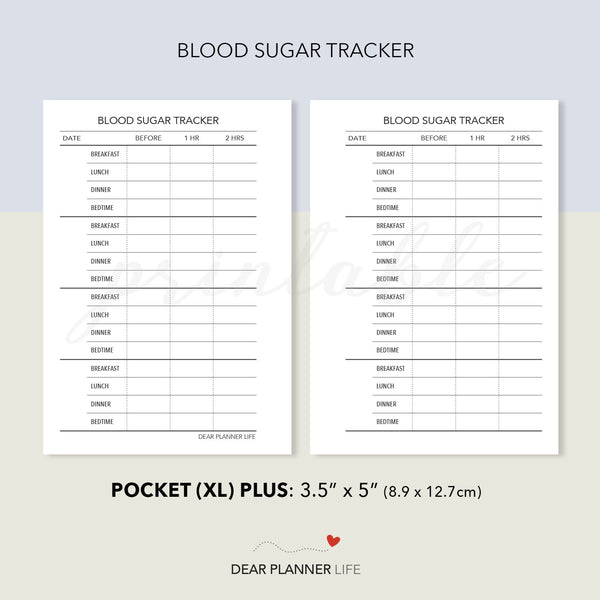 Blood Sugar Tracker (Pocket Plus) Printable PDF : KP-55