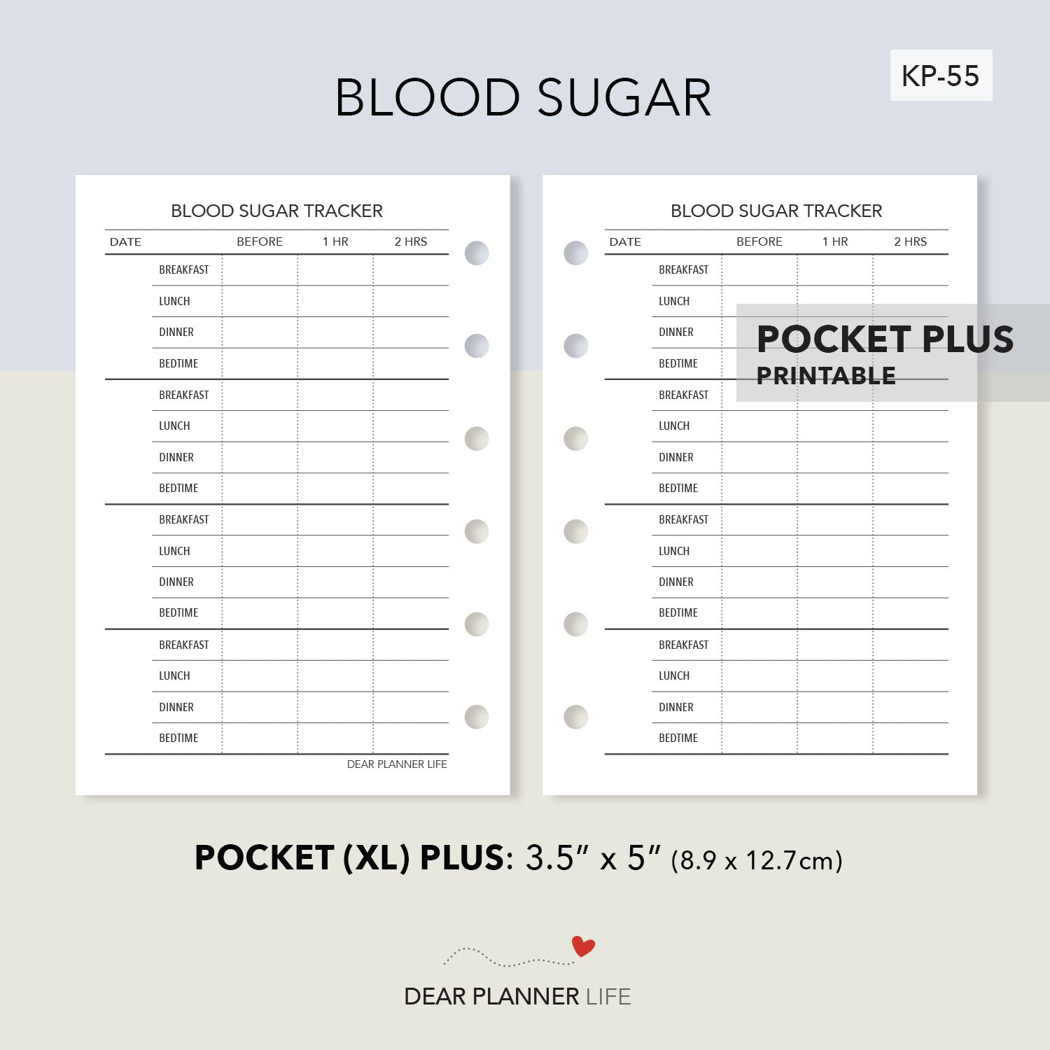 Blood Sugar Tracker (Pocket Plus) Printable PDF : KP-55